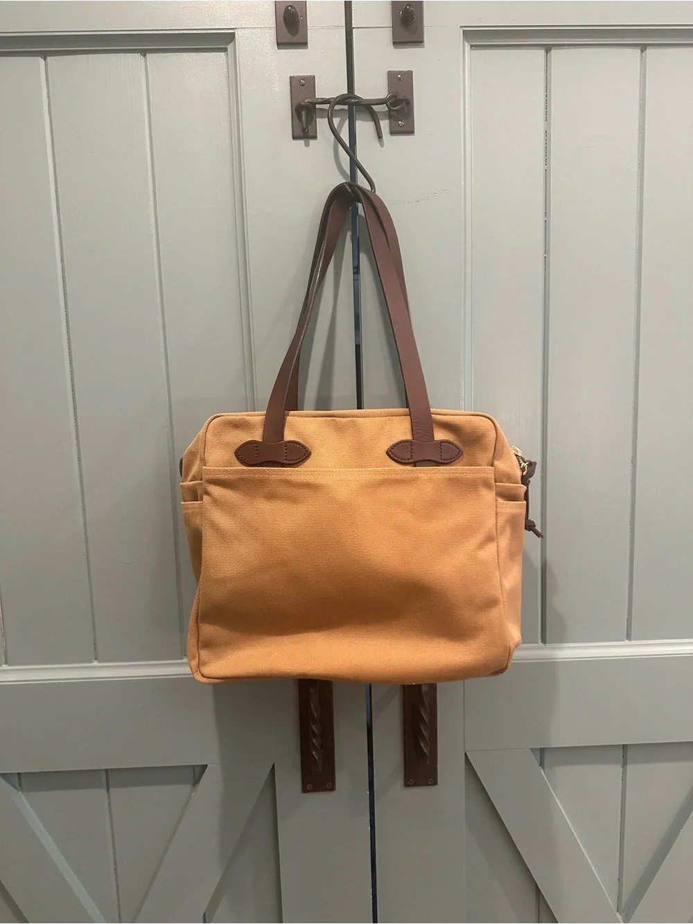 Filson Tan Canvas Laptop Briefcase with Brown Leather Straps
